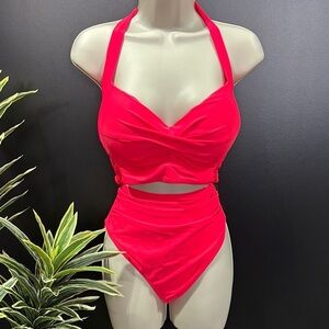 Tempt Me Sweetheart criss cross padded top w/tie back,ruched high waist bottoms